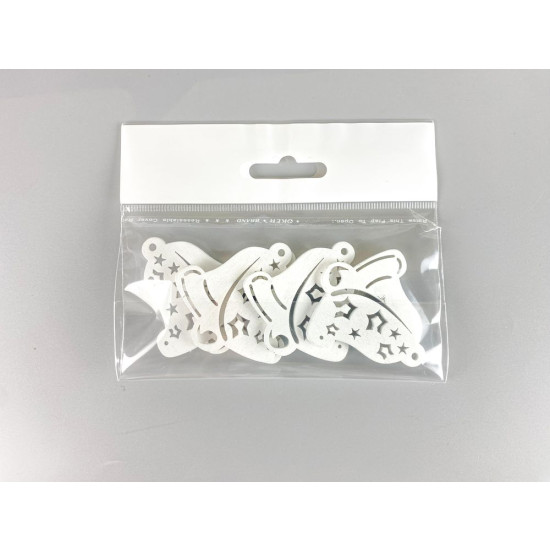 Деревянный колокольчик со звездами 5 х 6см, белый, 5шт (TK-016)