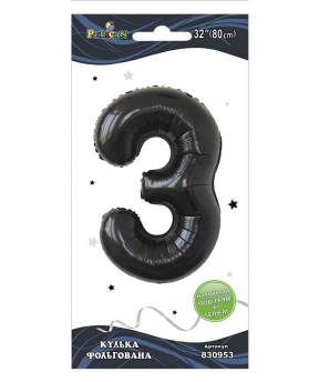 Цифра фольгированная  "3" черная 32"(80cm) Pelican (830953)