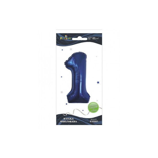 Цифра фольгированная  "1" индиго 32"(80cm) Pelican (830981)
