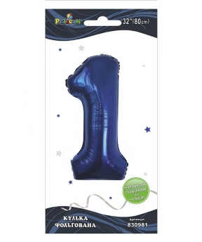 Цифра фольгированная  "1" индиго 32"(80cm) Pelican (830981)