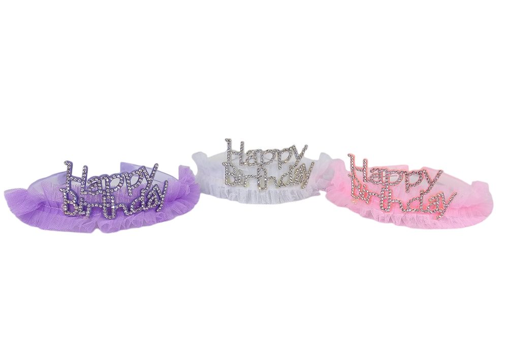 Обруч на голову "Корона ажурная со стразами  Happy Birthday" (640-8)