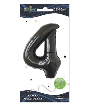 Цифра фольгированная  "4" черная 32"(80cm) Pelican (830954)