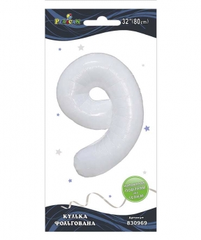 Цифра фольгированная  "9" белая 32"(80cm) Pelican (830969)