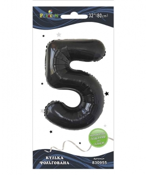 Цифра фольгированная  "5" черная 32"(80cm) Pelican (830955)