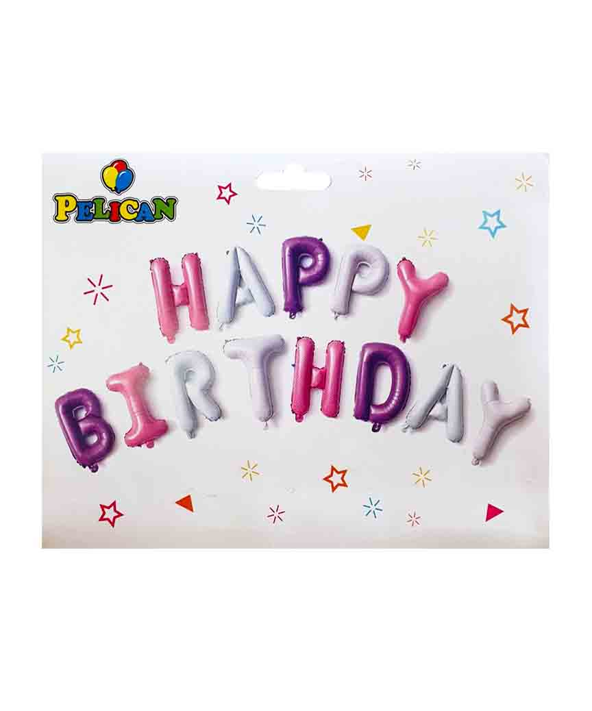 Набор из 13 шаров-букв, Happy Birthday 40см, фиолетово-розовый Разноцветный Pelican (837113)