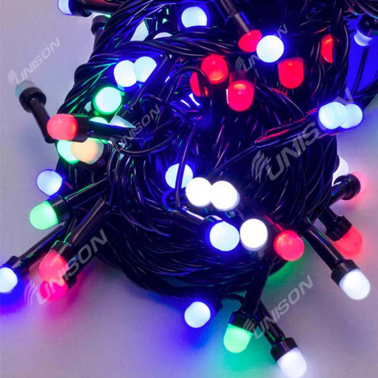 Гирлянда Линза 200 LED черный провод 10м  мульти Разноцветный Unison (1292-01)