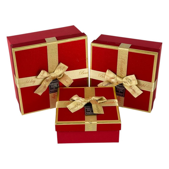 Набор коробок 3 шт квадратные, 19 х 19 х 9,5см с глитером (10238-dark red)