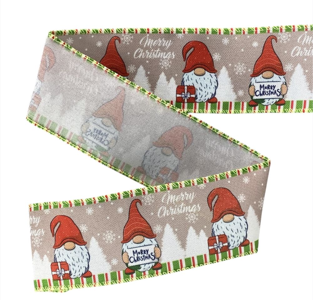 Лента полиэстер новогодняя Merry Christmas 63мм , 10 ярд (D30248-20)
