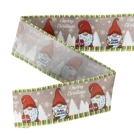 Лента полиэстер новогодняя Merry Christmas 63мм , 10 ярд (D30248-20)