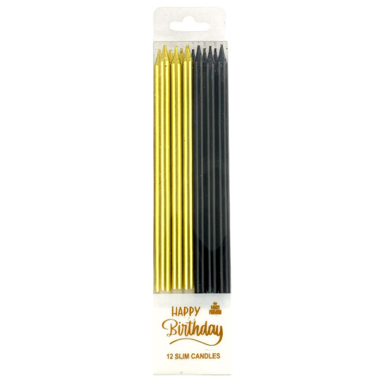 Набор свечей для торта  15,0см, золото + черный, 12шт (625622 gold-black)