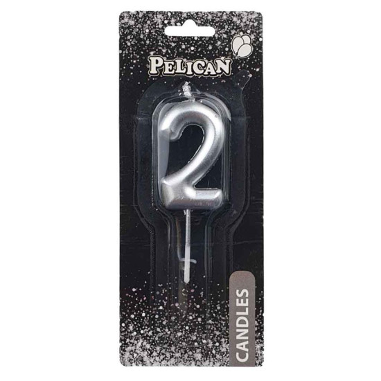 Свеча для торта Pelican "2" СЕРЕБРО 5 см Серебряный Pelican (865022)