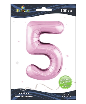 Цифра фольгована Pelican, "5" рожева 100см Рожевий Pelican (831075)
