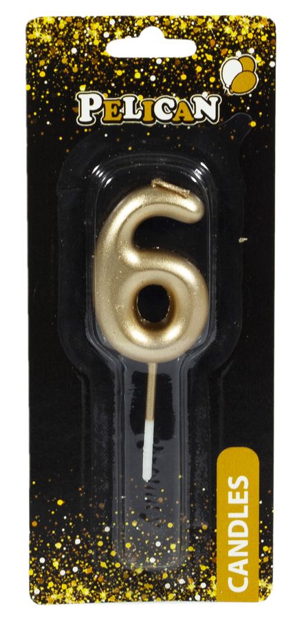Свеча для торта Pelican, "6" ЗОЛОТО 4,5см Золотой Pelican (864516)