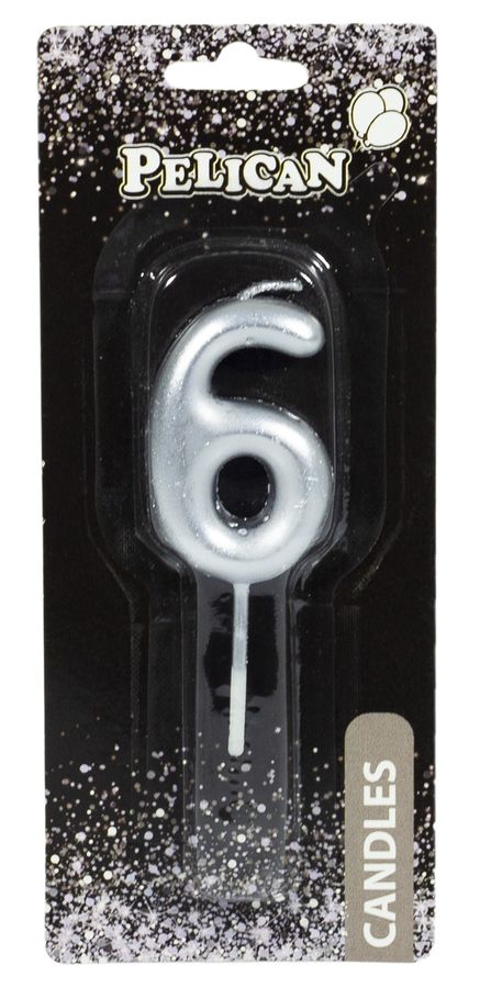 Свеча для торта Pelican, "6" СЕРЕБРО 4,5см Серебряный Pelican (864526)