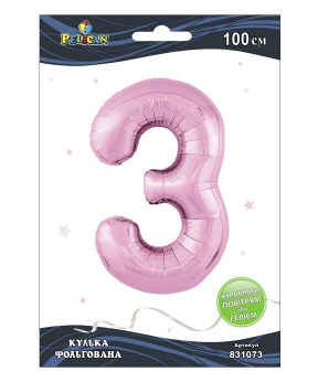Цифра фольгована Pelican, "3" рожева 100см Рожевий Pelican (831073)