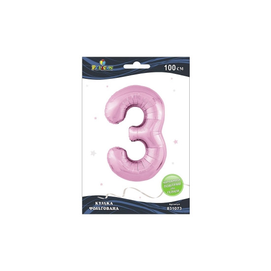 Цифра фольгована Pelican, "3" рожева 100см Рожевий Pelican (831073)