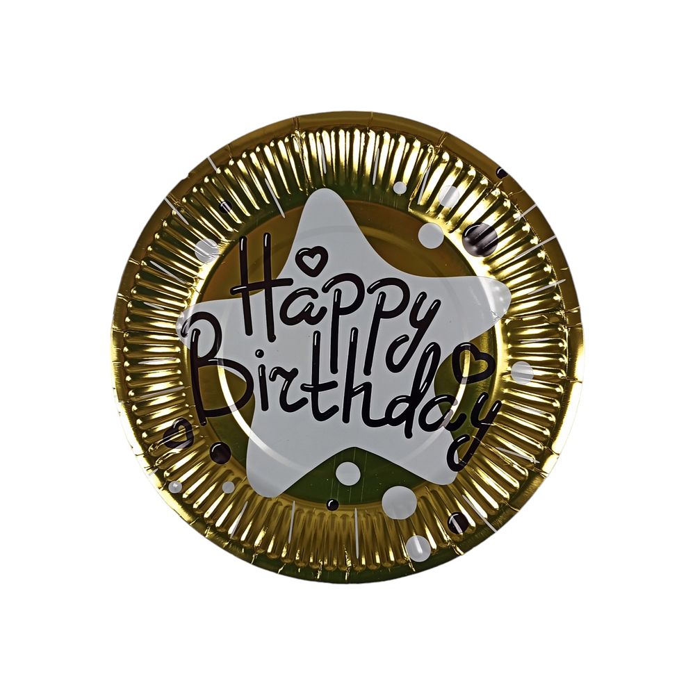 Тарелки одноразовые картонные фольгированные 10 штук в пачке, звезда Happy birthday Разноцветный Без бренда (10147 gold)