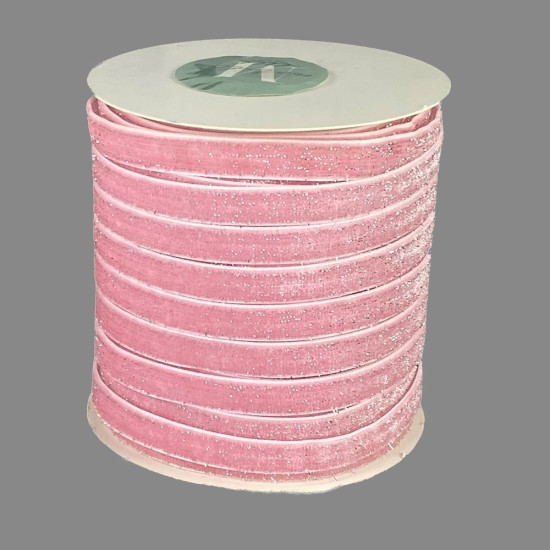 Бархатная лента  блестящая 1,0 см х 50 ярдов Розовый Marill (D16710- pink)
