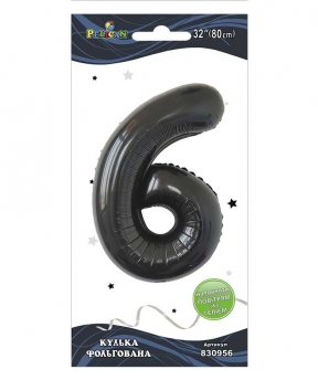 Цифра фольгированная  "6" черная 32"(80cm) Pelican (830956)