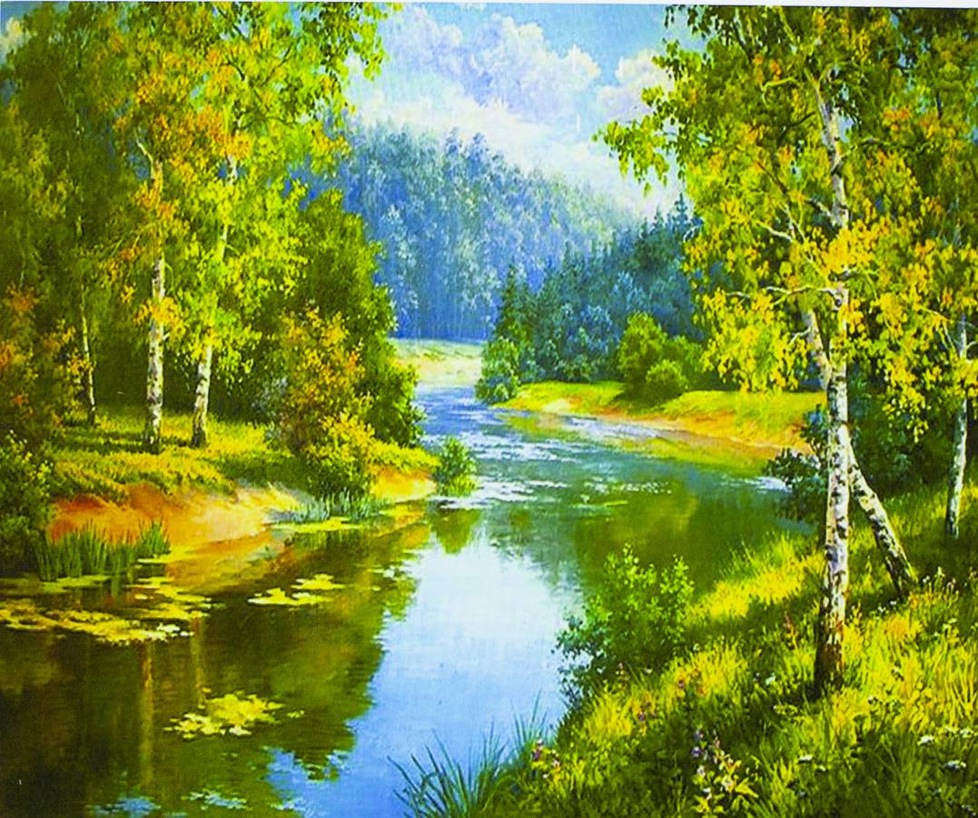 Картина по номерам "Лесная река" 40*50см,крас.-акрил,кисть-3шт. (6469_B)
