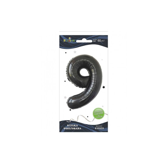 Цифра фольгированная  "9" черная 32"(80cm) Pelican (830959)