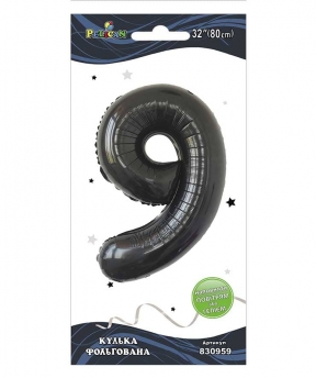 Цифра фольгированная  "9" черная 32"(80cm) Pelican (830959)