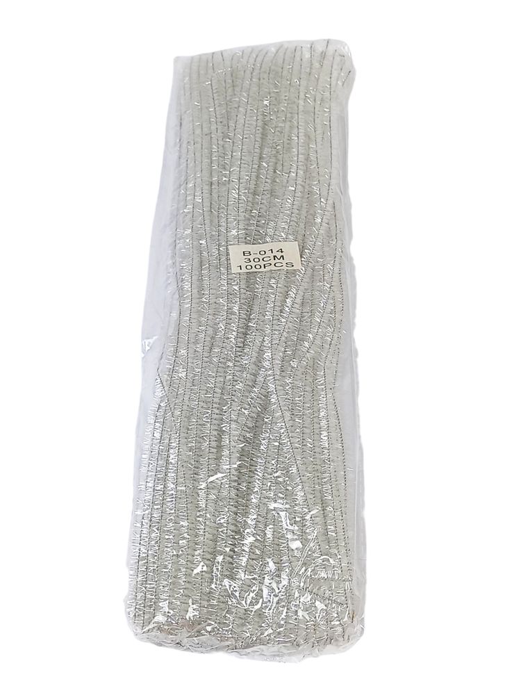 Синельний дріт з блискіиками, 300 х 6мм, білий, 100 шт (C30058 white-B-014)