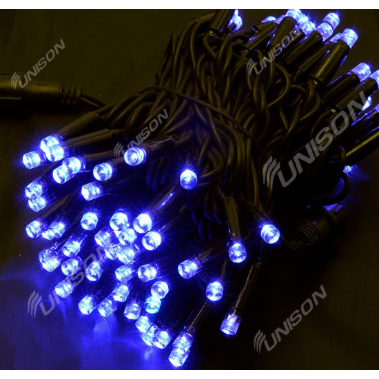 Вулична +FLASH 100 LED,  10м,  чорний провід 3,3мм, синій (1431-020)