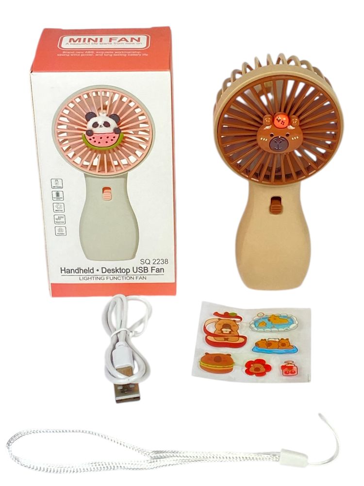 Вентилятор Капібара 13см,  usb,  2 швидкості +підсвітка Бежевий Unison (А 1311 beige)