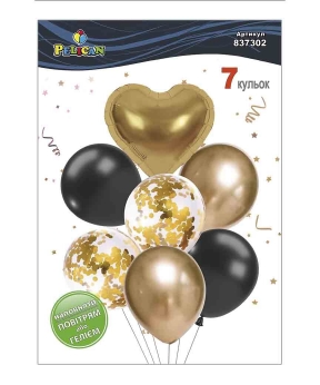 Набір з 7 кульок "Серце, золотий мікс з хромом" Pelican (837302)