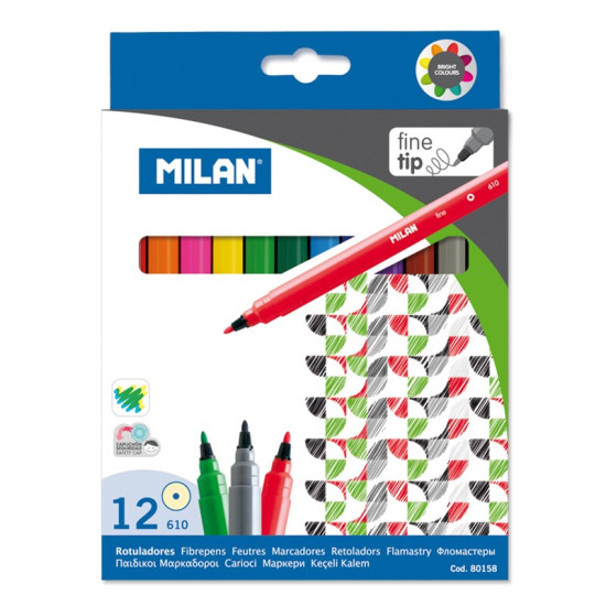 Набор фломастеров "TM MILAN" 12цв., D2mm, 80158 Milan (80158)