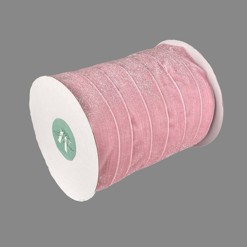 Бархатная лента  блестящая 2,5 см х 50 ярдов Розовый Marill (D16725- pink)