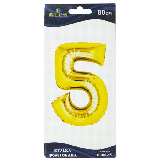 Цифра фольгована Pelican, "5" Золото 80см Золотий Pelican (830815)