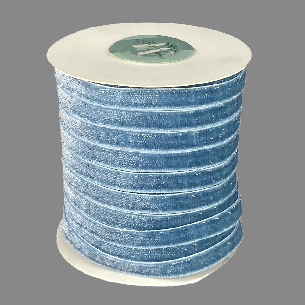 Оксамитова стрічка  блискуча 1,0 см х 50 ярдів Блакитний Marill (D16710- blue)