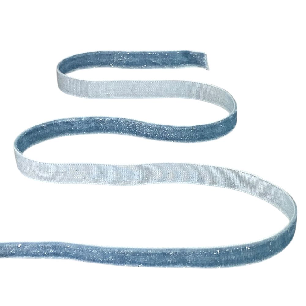 Оксамитова стрічка  блискуча 1,0 см х 50 ярдів Блакитний Marill (D16710- blue)