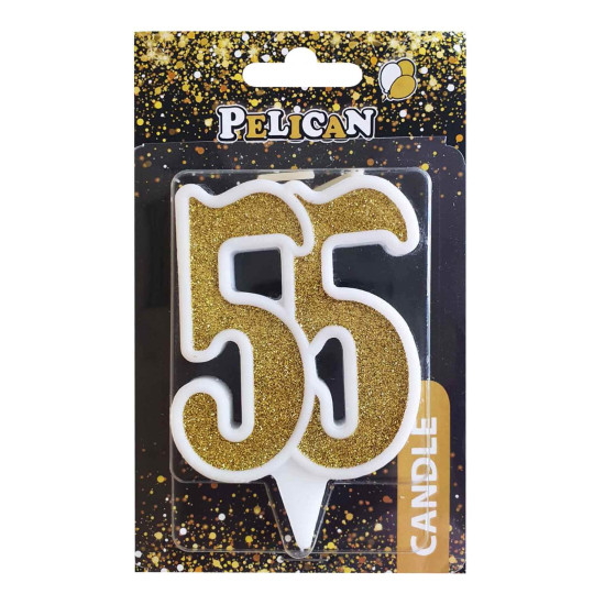 Свічка ювілейна для торту Pelican "55" ЗОЛОТО 7см Золотий Pelican (867155)