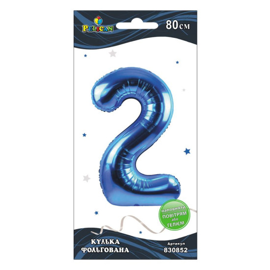 Цифра фольгована Pelican, "2" Синя 80см Синій Pelican (830852)