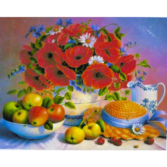 Алмазна мозаїка за номерами 30*40см "Маки та яблука" у рулоні (70549 GB)