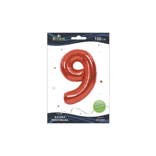 Цифра фольгована Pelican, "9" червона 100см Червоний Pelican (831049)