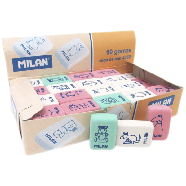 Гумка прямокутна  "TM MILAN" 2,8x1,9x1см, mix (4060CNM)