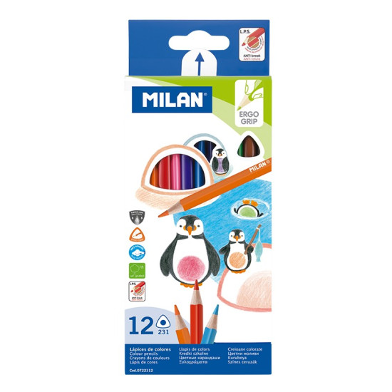 Набір кольорових олівців трикутних  0722312 "TM MILAN"  12 шт., D2.9mm Milan (0722312)