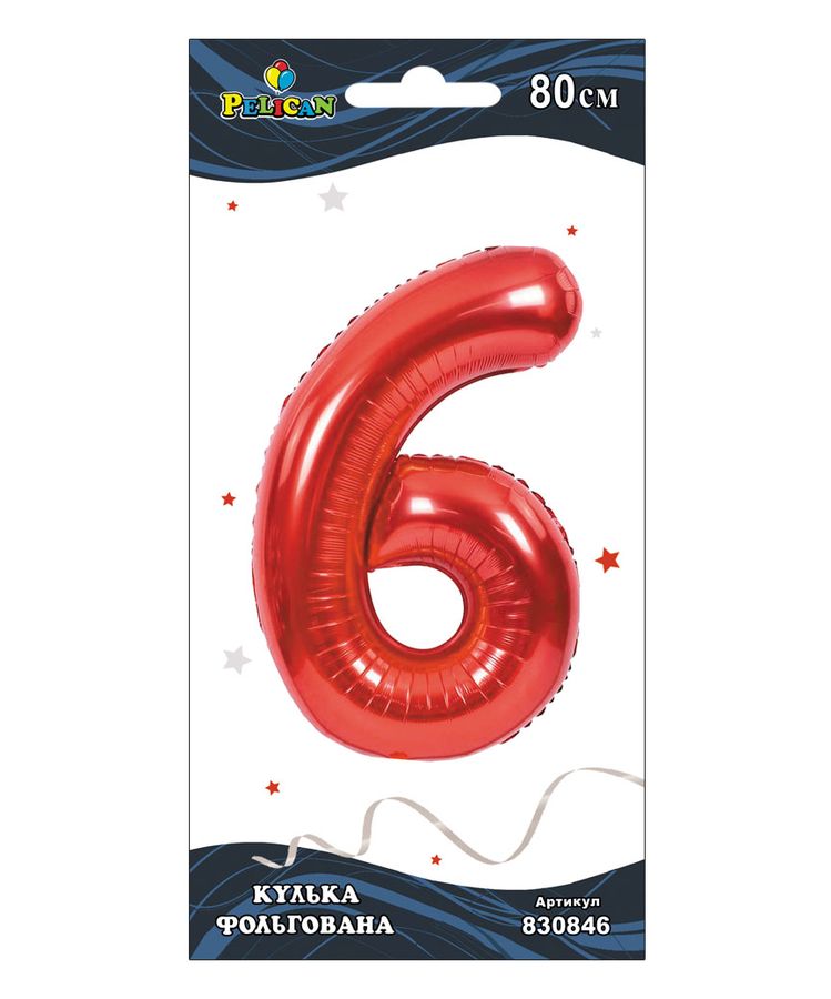 Цифра фольгована Pelican, "6" Червона 80см Червоний Pelican (830846)