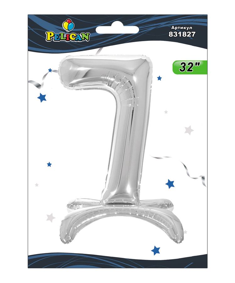 Цифра фольгована на підставці Pelican "7" срібло 80см Срібний Pelican (831827)