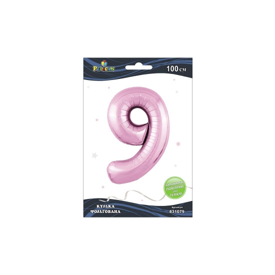 Цифра фольгована Pelican, "9" рожева 100см Рожевий Pelican (831079)