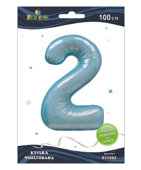Цифра фольгована Pelican, "2" блакитна 100см Блакитний Pelican (831082)