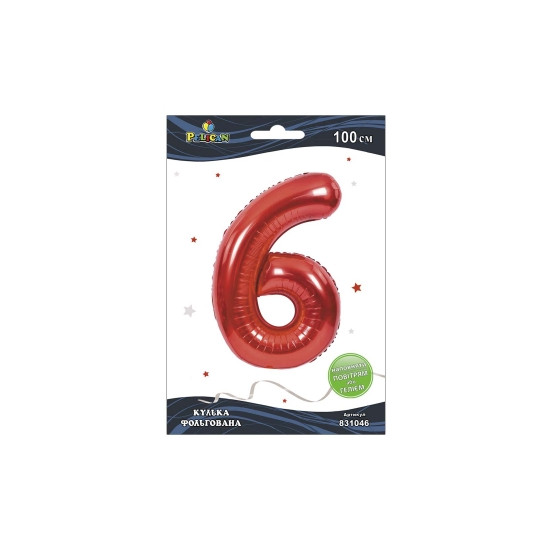 Цифра фольгована Pelican, "6" червона 100см Червоний Pelican (831046)