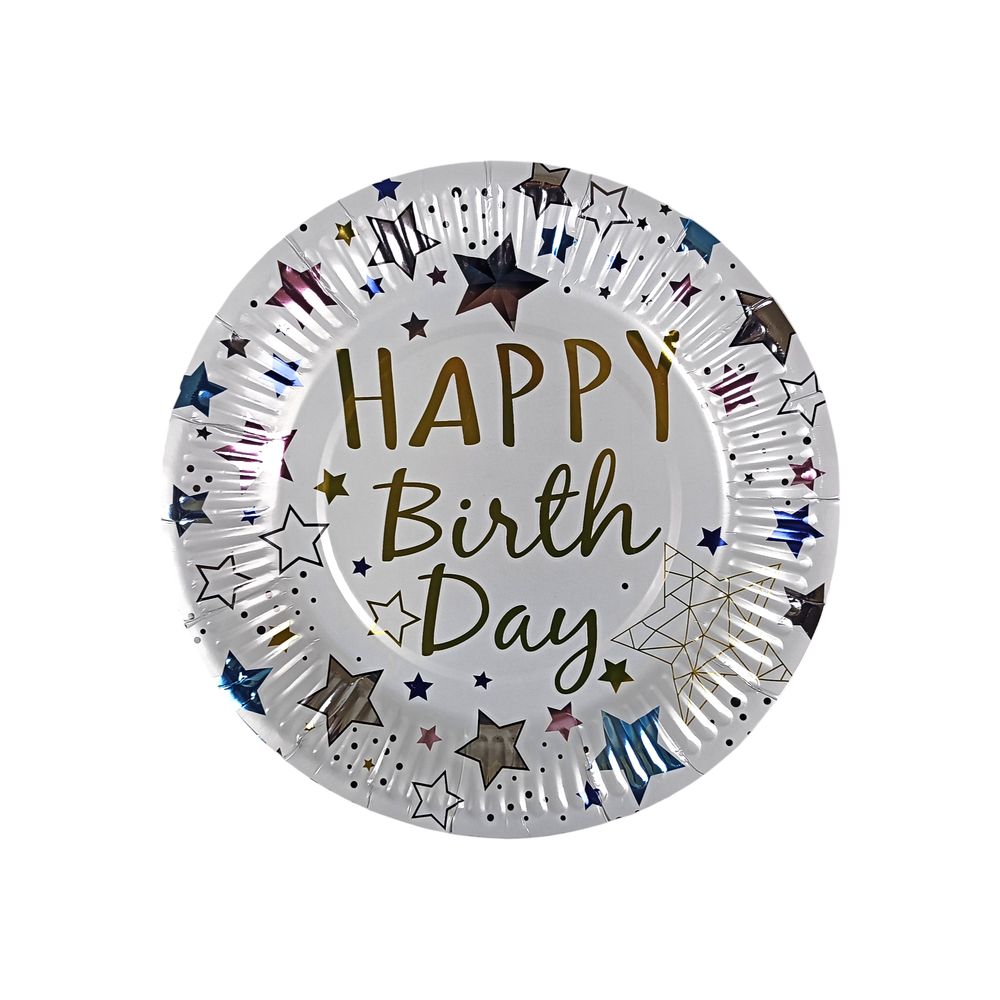 Тарілки одноразові картонні фольговані 10 штук в пачці, Happy birthday Білий Без бренду (10151 white)