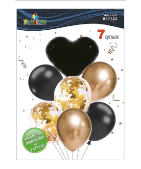 Набор из 7 шаров "Сердце, черно золотой микс" Pelican (837322)
