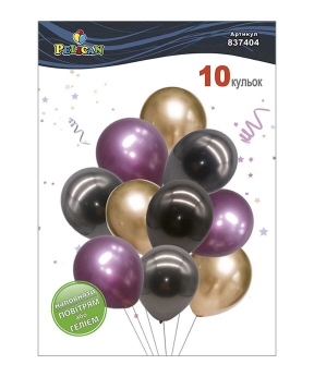 Набір з 10 латексних кульок "Багряно  золоте диво" хром, Pelican (837404)