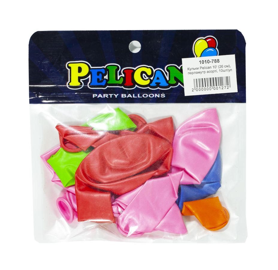 Кульки Pelican 10 '(26 см), перламутр асорті , 10 шт/уп Різнокольоровий Pelican (815788/1010-788)